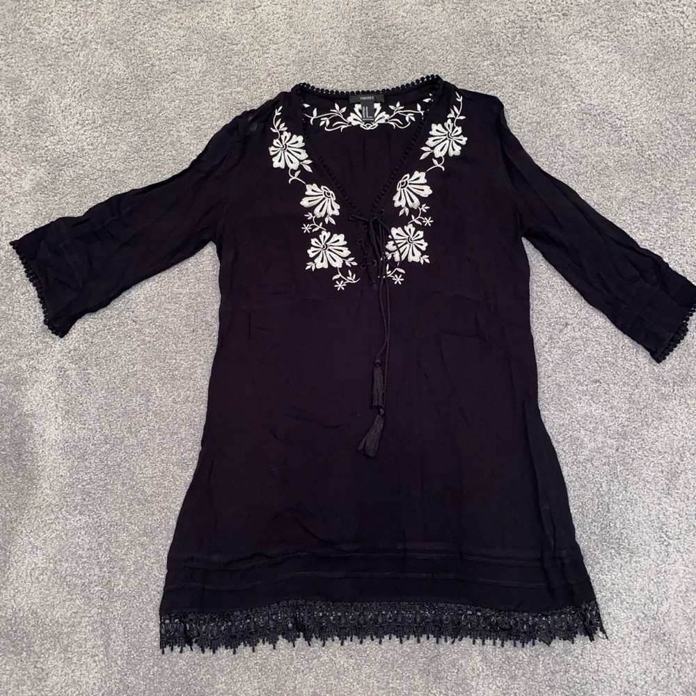 forever 21 black 3/4 sleeve floral dress
